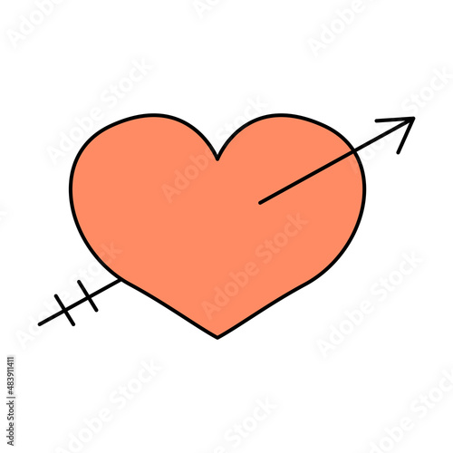 Valentine's Day Cupid arrow love heart doodle vector illustrations colored hand drawn