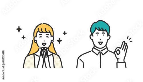 晴れやかな表情の男女のイメージイラスト素材