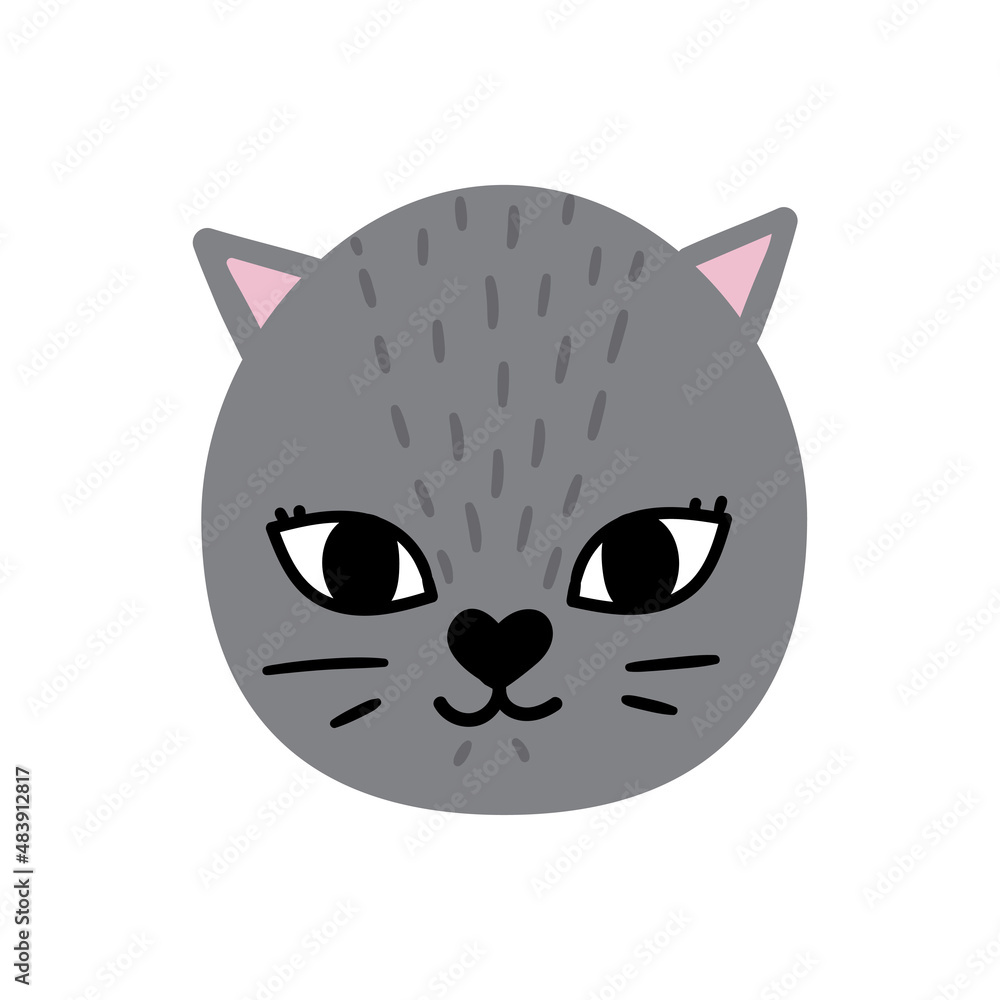Hand drawn cat. Animals face with nice elements Hand drawn cat. Animals face with nice elements