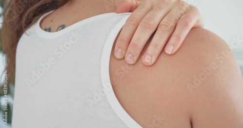 Wallpaper Mural Female rubs her hurting back after intense workout, close up back view Torontodigital.ca