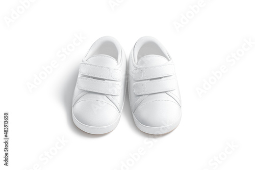 Blank white baby shoes pair mock up, front view