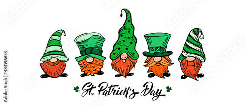 Happy St. Patricks Day funny gnomes. Logos and emblems for invitations, cards. Vector illustration.