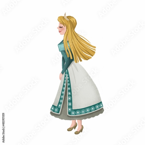 Illustration of a beautiful girl in a dress, a princess