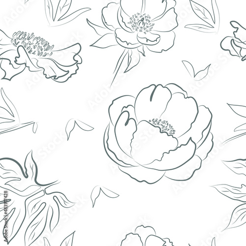 Floral seamless pattern. Gray lines on a white background