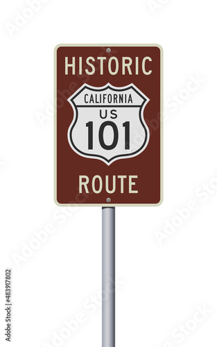 Vector illustration of the Historic California U.S. Route 101 road sign on metallic post photo