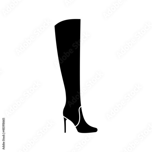 Womens high heeled boot black glyph icon isolated. Vector photo