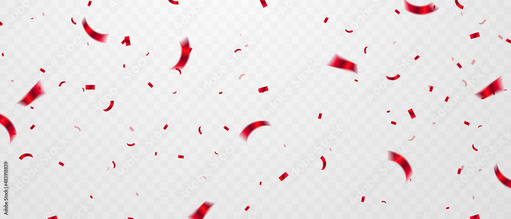 red confetti celebration background For parties and festivals on a transparent background that can be isolated vector images.