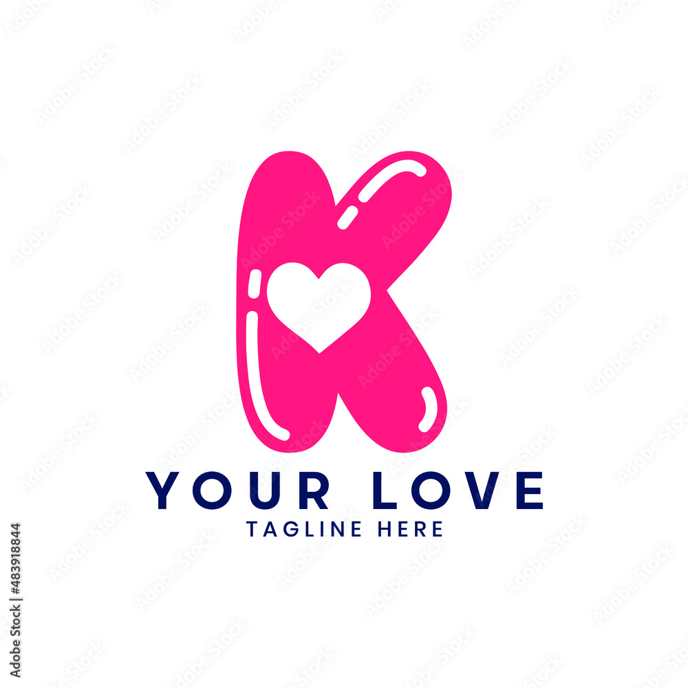 K letter heart icon, Valentines day illustration K letter heart icon, Valentines day illustration