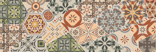Vector mosaic patchwork pattern. Vintage decorative collage background