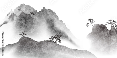 modern design vector illustration of a gorgeous chinese ink landscape painting
