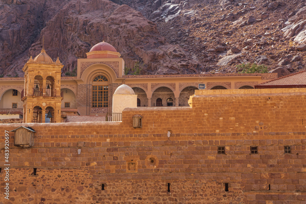 Fototapeta premium St. Catherine's Monastery, located in the desert of the Sinai Peninsula in Egypt at the foot of Mount Moses in the place where the Bible says Moses saw the burning bush.