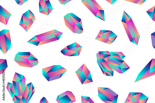 Seamless pattern of gradient crystals, color vector illustration