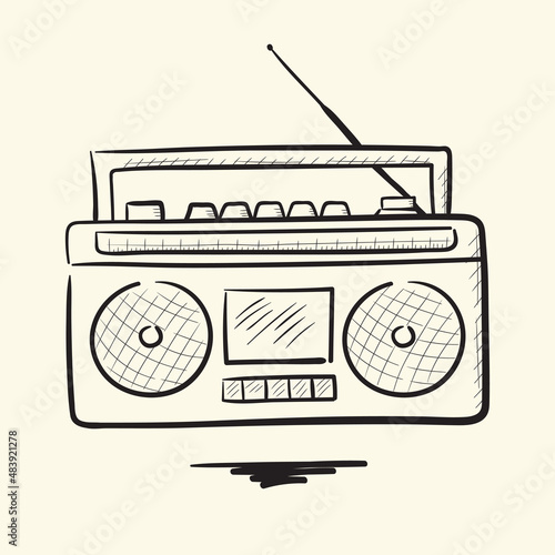 Retro record player. Hand drawn vector illustration.