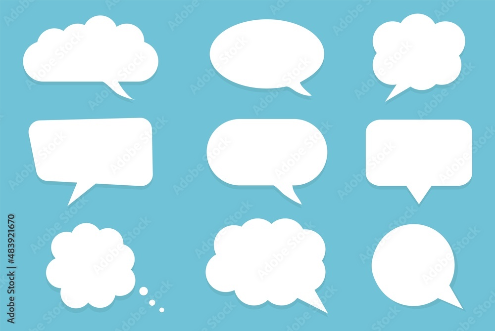 Set of speech bubble text, chat box, message box outline cartoon vector illustration design. Hot air balloon doodle symbol. Vector