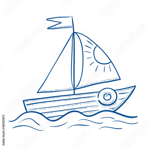 Sailing  boat sketch decorative element isolated vector illustration