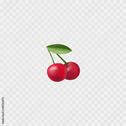 Cherries emoji icon. 3d isolated realistic cherries. Summer fruit. Vector