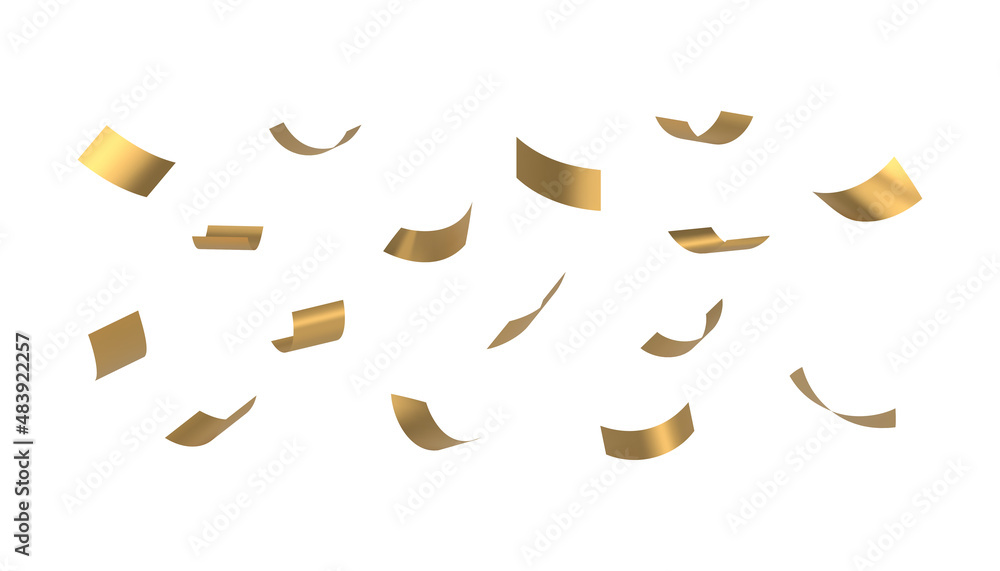 Realistic golden glossy confetti festive holiday party celebration 3d template vector illustration