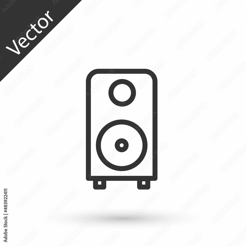 Grey Stereo speaker icon isolated on white background. Sound system speakers. Music icon. Musical column speaker bass equipment. Vector Grey Stereo speaker icon isolated on white background. Sound system speakers. Music icon. Musical column speaker bass equipment. Vector