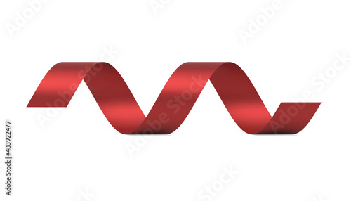 Curled red metallic festive confetti ribbon twisted explosion holiday realistic template vector