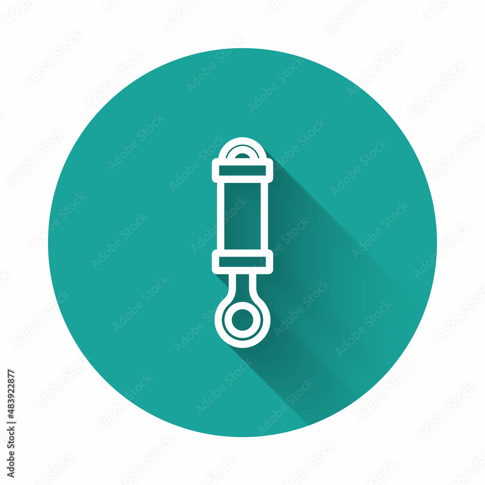 White line Shock absorber icon isolated with long shadow. Green circle button. Vector White line Shock absorber icon isolated with long shadow. Green circle button. Vector