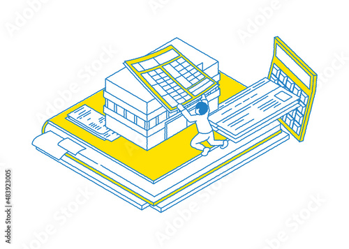 確定申告をする人のアイソメトリック図