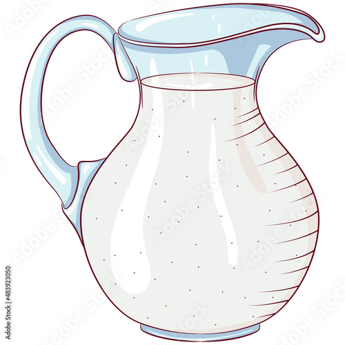 Vector cartoon illustration of milk in a glass jug isolated on white. Bio, eco, organic dairy product. Milk beverage for breakfast. Food Icon. Design for cookbook, restaurant business.