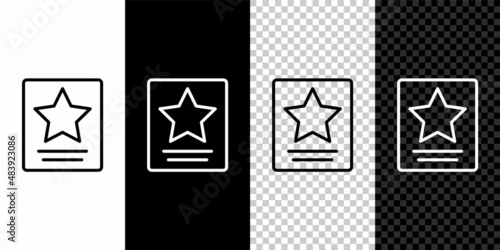 Set line Hollywood walk of fame star on celebrity boulevard icon isolated on black and white background. Famous sidewalk, boulevard actor. Vector