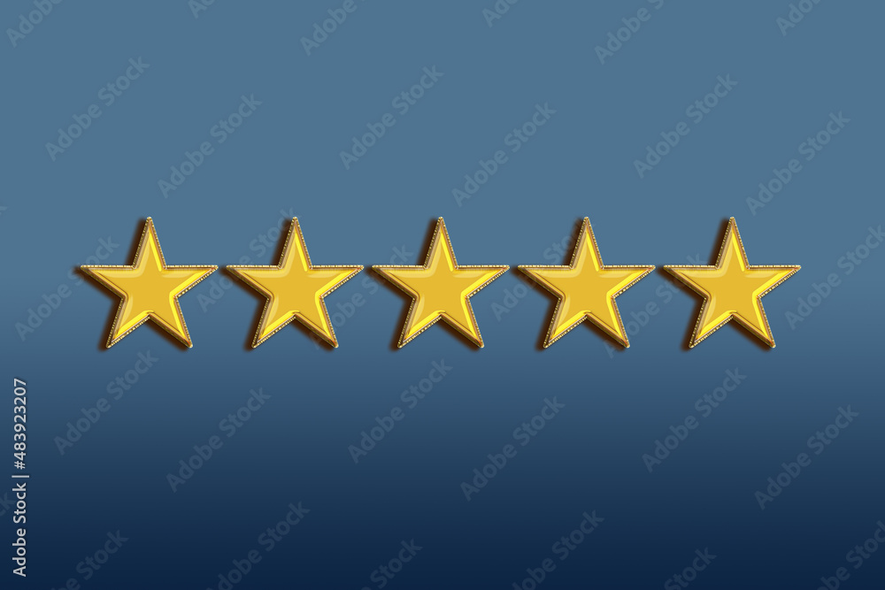 5 stars on blue gradient background. Customer satisfaction, review and rating concept. 5 stars on blue gradient background. Customer satisfaction, review and rating concept.
