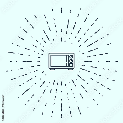 Black line Microwave oven icon isolated on grey background. Home appliances icon. Abstract circle random dots. Vector