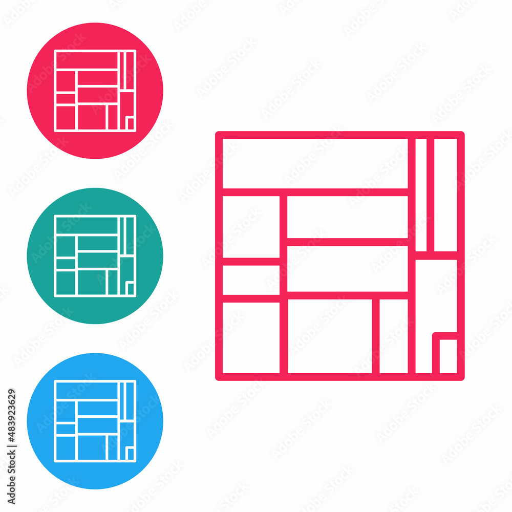 Red line House Edificio Mirador icon isolated on white background