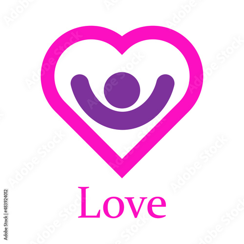 Banner con texto Love con silueta de corazón con persona con líneas para su uso en invitaciones y tarjetas de felicitación