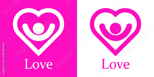 Banner con texto Love con silueta de corazón con persona con líneas para su uso en invitaciones y tarjetas de felicitación