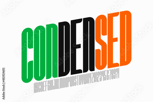 Condensed style modern font design, alphabet letters and numbers vector illustration