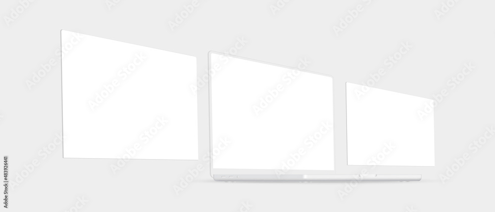 Clay Laptop with Blank Web Pages, Side View. Mockup for Showcasing Web-Sites Screenshots. Vector Illustration Clay Laptop with Blank Web Pages, Side View. Mockup for Showcasing Web-Sites Screenshots. Vector Illustration