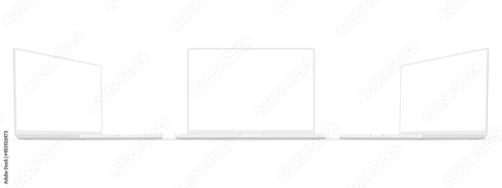 Set of Clay Laptop Computers With Blank Screens, Isolated on White Background, Front and Side View. Vector Illustration Set of Clay Laptop Computers With Blank Screens, Isolated on White Background, Front and Side View. Vector Illustration