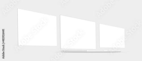 Clay Laptop with Blank Web Pages, Side View. Mockup for Showcasing Web-Sites Screenshots. Vector Illustration
