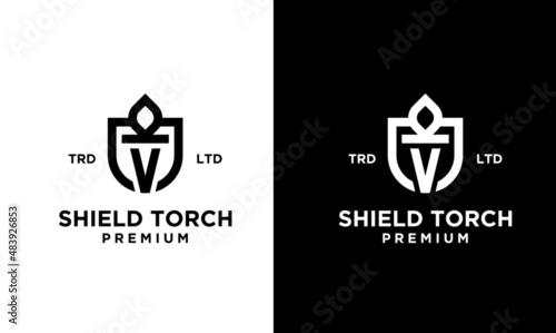 premium shield Torch Logo vector symbol illustration design