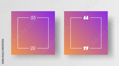Quote Frame Template for Social Media Post. Editable Square Banner Quote Design for Social Post Quotation or Testimonial. Quotation Mark Border on Modern Gradient Background