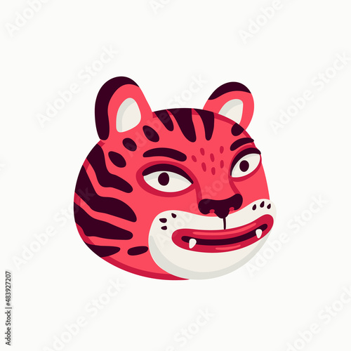 Tiger vector head, cartoon tiger funny face on white background.