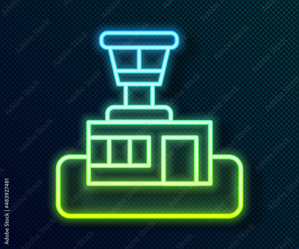 Glowing neon line Airport control tower icon isolated on black background. Vector Glowing neon line Airport control tower icon isolated on black background. Vector