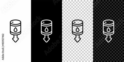 Set line Drop in crude oil price icon isolated on black and white, transparent background. Oil industry crisis concept. Vector