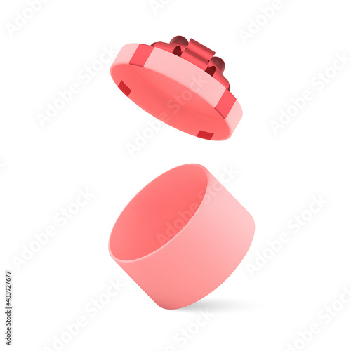 Amazing tenderness feminine empty circled gift box with metallic luxury bow realistic vector