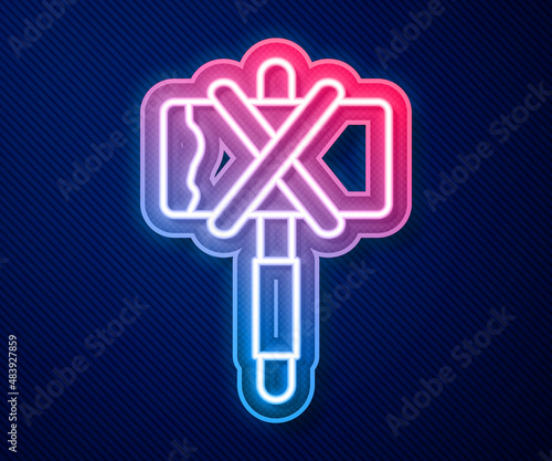 Glowing neon line Medieval axe icon isolated on blue background. Battle axe, executioner axe. Medieval weapon. Vector