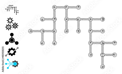 Vector binary circuit mesh icon structure. Abstract flat mesh binary circuit, built from flat mesh. Mesh wireframe binary circuit icon image in lowpoly style with connected lines and other objects.