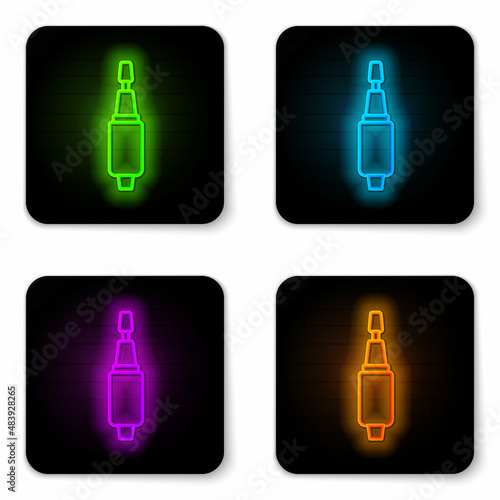 Glowing neon line Milling cutter for manicure icon isolated on white background. Apparatus for manicure. Manicure tools. Black square button. Vector