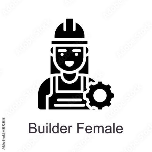 Builder Female vector Solid Icon Design illustration. Home Improvements Symbol on White background EPS 10 File