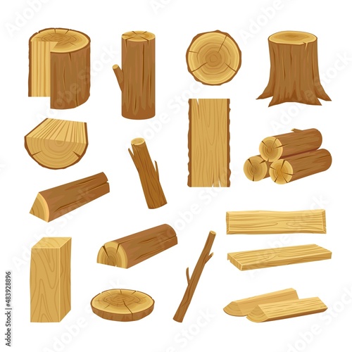 stacked trunks. Wooden lumbers collection vector