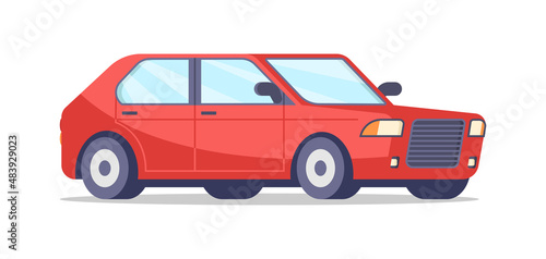 Retro hatchback car isometric vector illustration. Vintage passenger automobile for comfortable city moving transportation isolated. Classic automotive vehicle with doors  windows and wheels