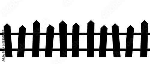 Flat Cartoon rural wooden fence on white background. vector
