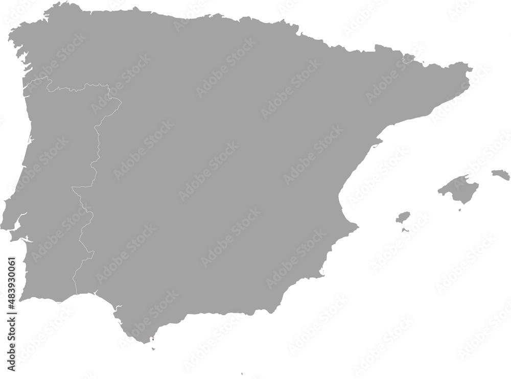 Map of Gibraltar with national flag within the gray map of Iberian peninsula